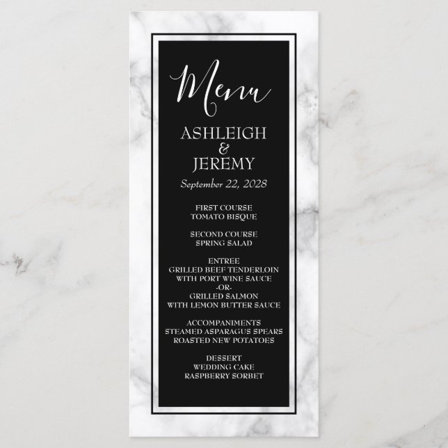 Elegant Modern Marble Wedding Menu (Front)