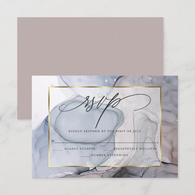 Elegant Modern Marbled Ink RSVP Card (Front/Back)