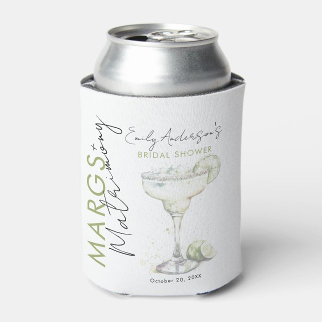 Elegant Modern Margs and Matrimony Bridal Shower Can Cooler (Can Front)