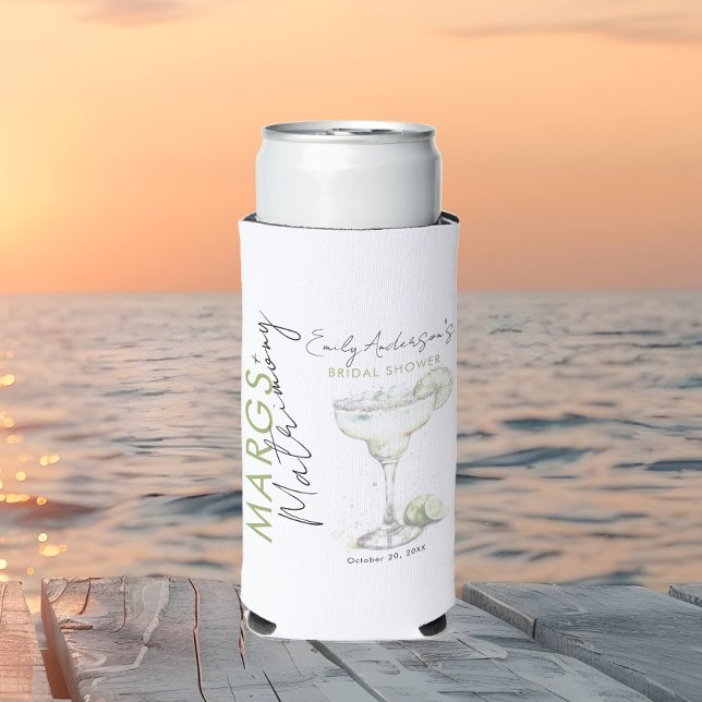 Elegant Modern Margs and Matrimony Bridal Shower Seltzer Can Cooler (Creator Uploaded)