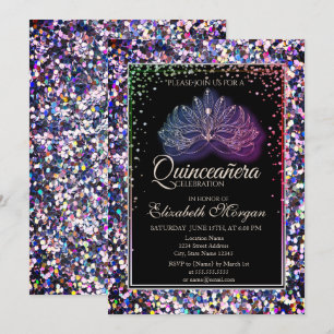 Elegant Modern Masque,Diamonds Sequins Quinceanera Invitation