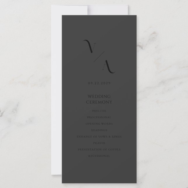 Elegant Modern Matte Black Wedding Program (Front)