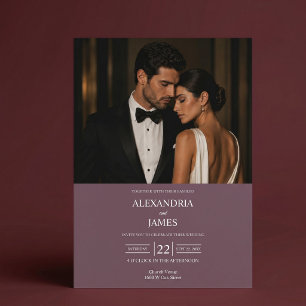 Elegant Modern Mauve Photo Wedding Invitation