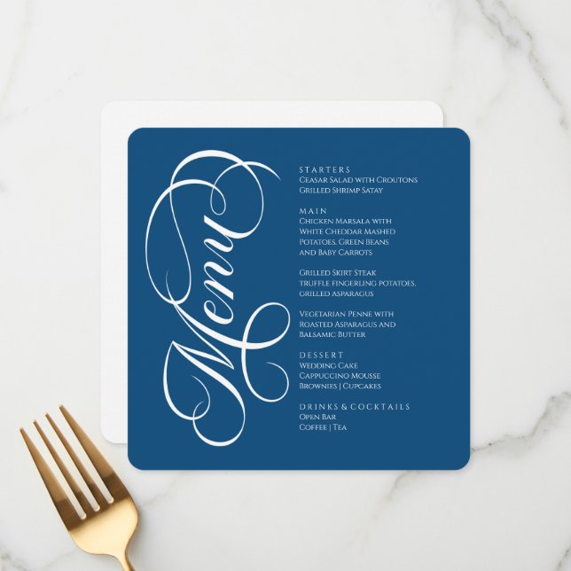 Elegant modern Menu Blue and White (Front/Back In Situ)