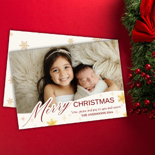 Elegant modern Merry Christmas 1 photo snowflake  Holiday Card
