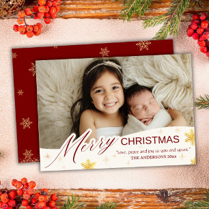 Elegant modern Merry Christmas 1 photo snowflake Holiday Card
