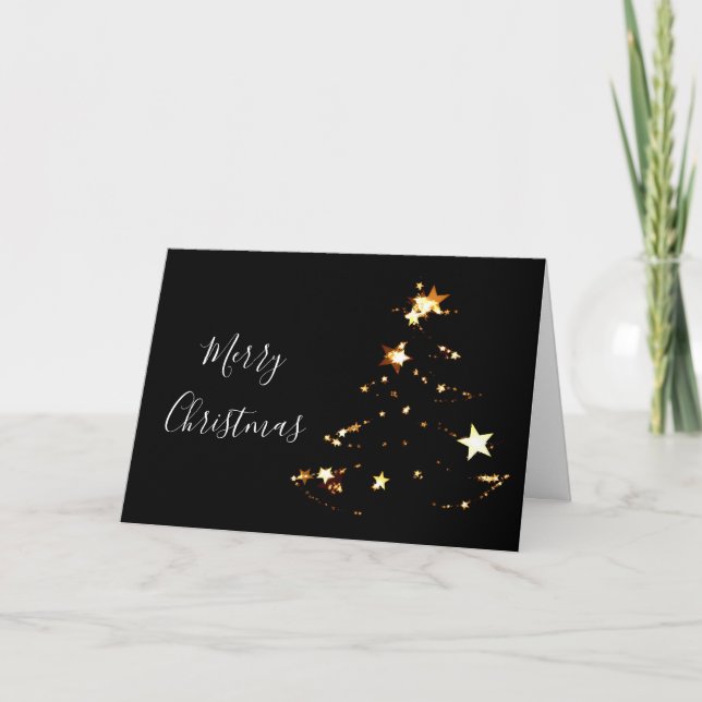 Elegant & Modern Merry Christmas Gold Stars Card (Front)