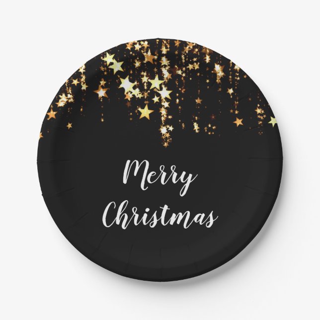 elegant modern Merry Christmas gold stars Paper Plate (Front)