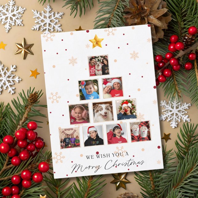 Elegant Modern Merry Christmas Photo & Snowflakes Holiday Postcard (Creator Uploaded)