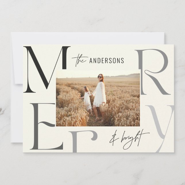 Elegant modern merry Christmas photo typography Announcement (Front)