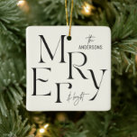 Elegant modern merry Christmas photo typography Ceramic Ornament<br><div class="desc">Modern elegant minimal graphic typography merry christmas. Part of a bold fun holiday collection.</div>