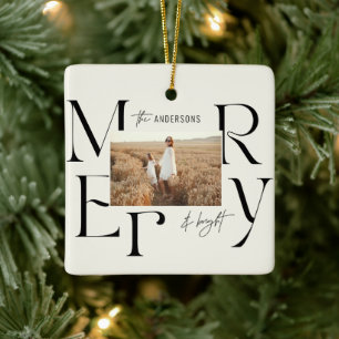 Elegant modern merry Christmas photo typography Ceramic Ornament