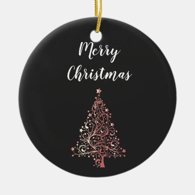 elegant modern Merry Christmas rose gold tree Ceramic Tree Decoration (Front)