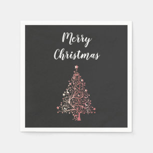 elegant modern Merry Christmas rose gold tree Napkin