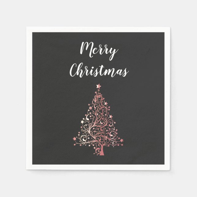 elegant modern Merry Christmas rose gold tree Napkin (Front)
