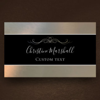 Elegant Modern Metallic Black & Silver Custom Business Card