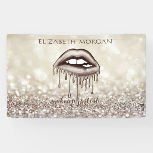 Elegant Modern  Metallic Dripping Lips, Bokeh Banner