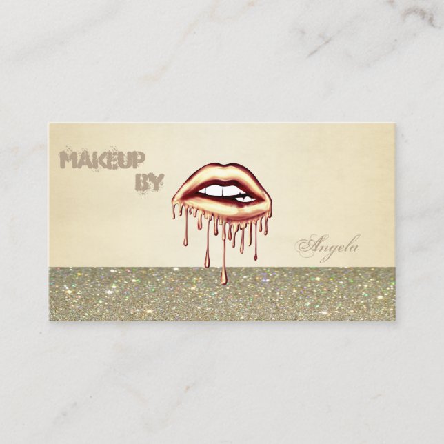Elegant Modern Metallic Dripping Lips Glitter Business Card (Front)