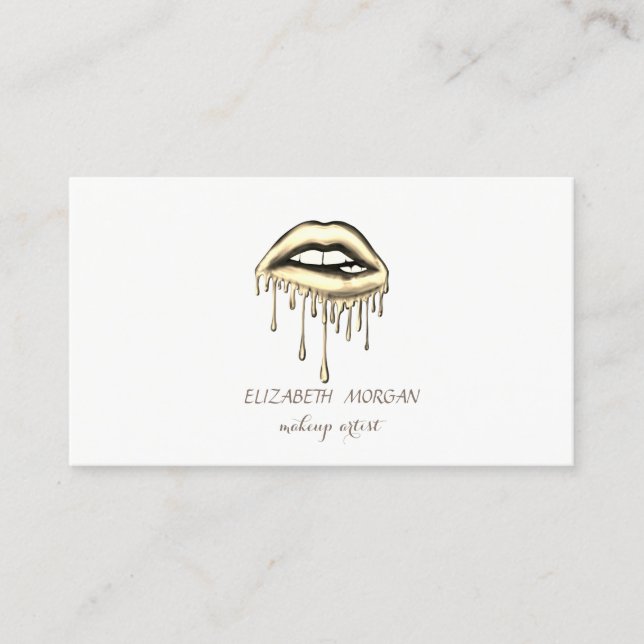 Elegant Modern,Metallic Dripping Lips,Makeup Business Card (Front)
