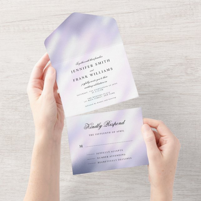 Elegant Modern Metallic Purple White Simple Chic All In One Invitation (Tearaway)