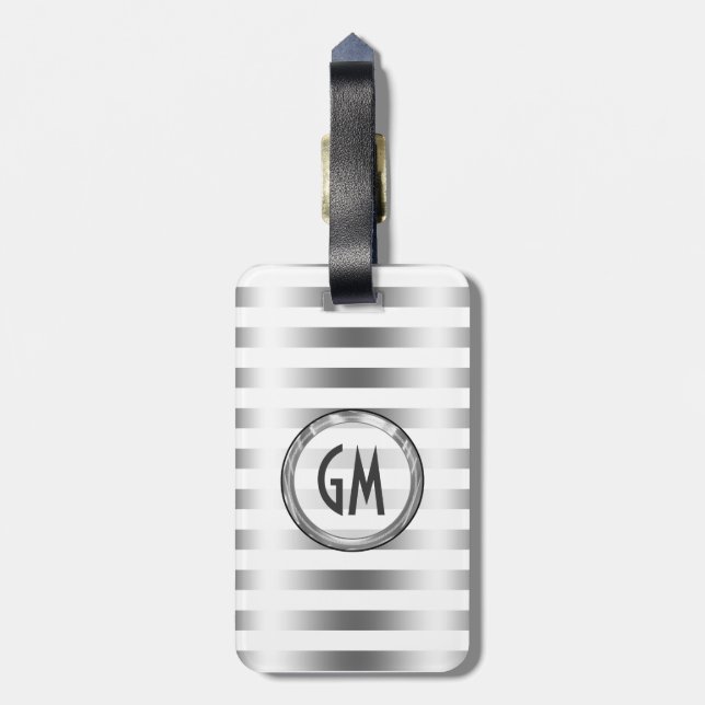 Elegant Modern Metallic Silver Stripes Luggage Tag (Back Vertical)