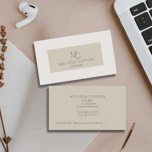 Elegant Modern Minimal Beige Ivory Monogram Business Card