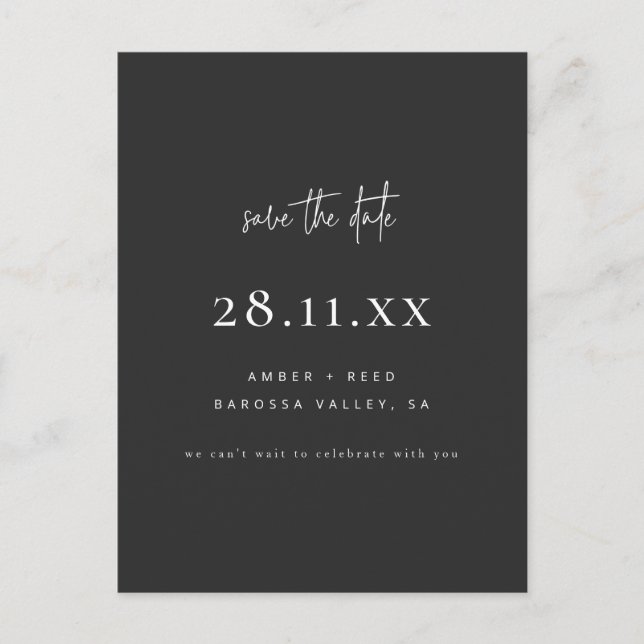 Elegant Modern Minimal Black Simple Save The Date Announcement Postcard (Front)