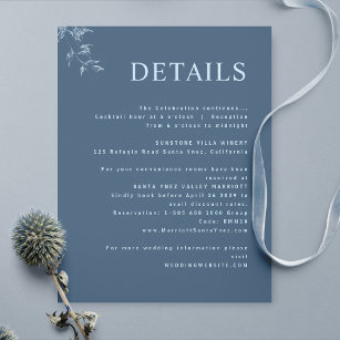 Elegant, Modern, Minimal Blue Wedding Details Enclosure Card