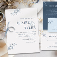 Elegant Modern Minimal Blue Wedding Invitation