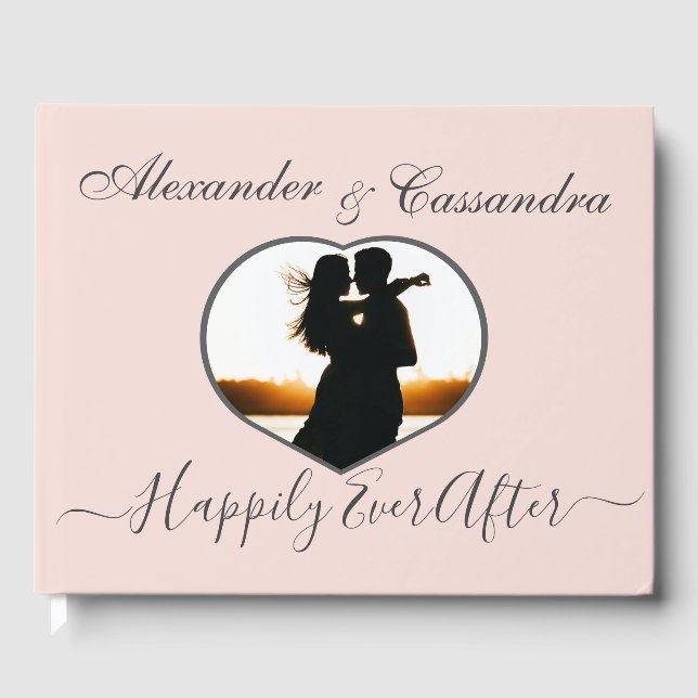  Elegant Modern Minimal Blush Pink Photo Wedding Guest Book (Front)