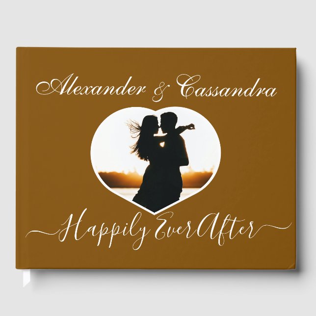 Elegant Modern Minimal Brown Wedding Guest Book (Front)