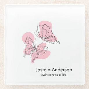 Elegant Modern Minimal Butterflies Glass Coaster