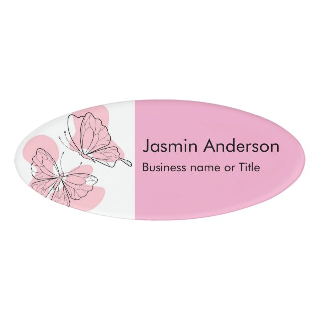 Elegant Modern Minimal Butterflies Name Tag (Front)