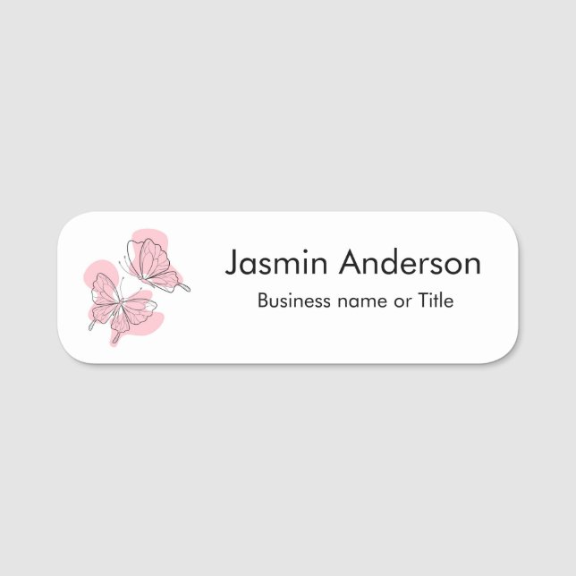 Elegant Modern Minimal Butterflies Name Tag (Front)