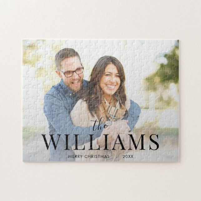 Elegant Modern Minimal Christmas Couple Photo Jigsaw Puzzle (Horizontal)