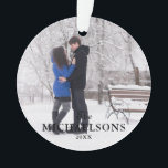 Elegant Modern Minimal Christmas Couple Photo Ornament<br><div class="desc">A stylish modern photo holiday ornament with your last name over your full size photograph. Your special photo will look gorgeous in this unique, modern and minimal design. An elegant, minimal design to stand out from the crowd this holiday season! Photo template via Pixabay licensed under CC0 and must be...</div>