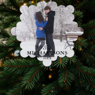 Elegant Modern Minimal Christmas Couple Photo Tree Decoration Card