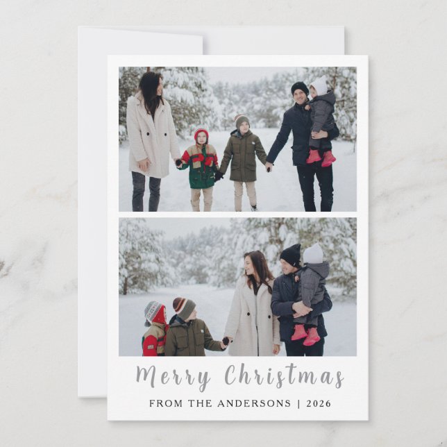 Elegant Modern Minimal Christmas Family 2 Photo Ho Holiday Card (Front)