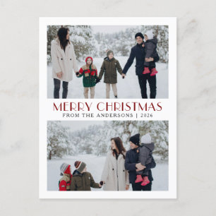Elegant Modern Minimal Christmas Family 2 Photo Holiday Postcard