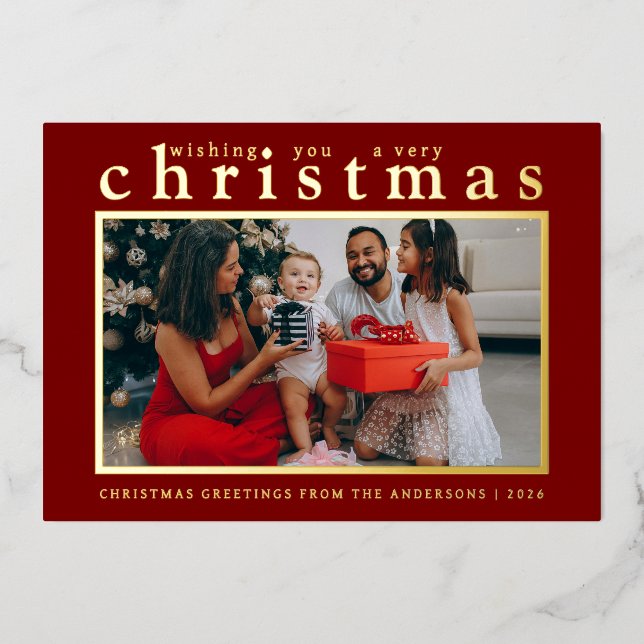 Elegant Modern Minimal Christmas | Modern Family Foil Holiday Card (Front)