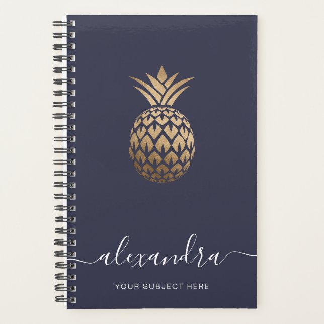 Elegant modern minimal copper gold blue pineapple planner (Front)