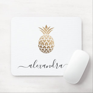 Elegant modern minimal copper gold white pineapple mouse mat