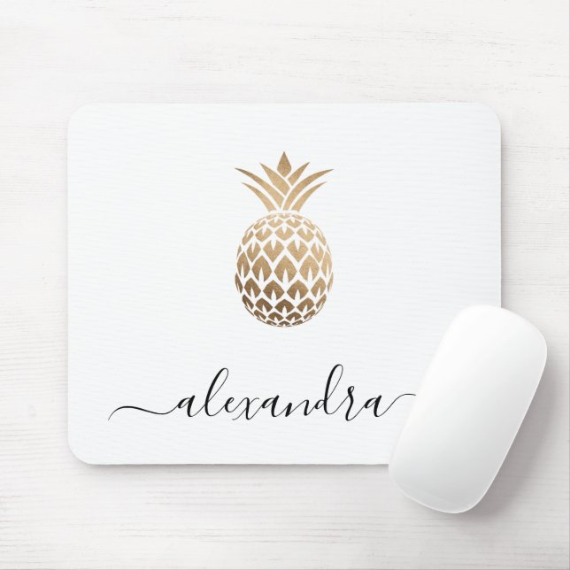 Elegant modern minimal copper gold white pineapple mouse mat (With Mouse)