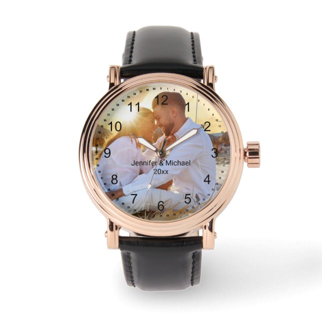 elegant modern minimal couple photo custom watch (Front)