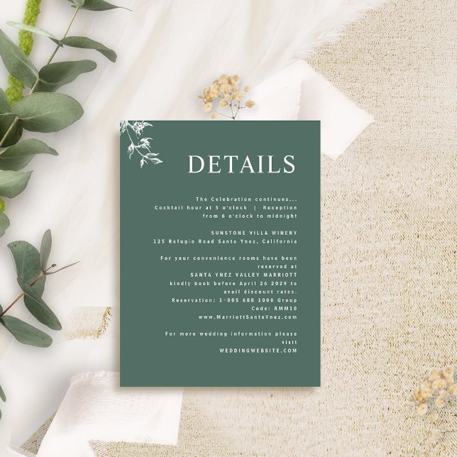 Elegant, Modern Minimal Deep Green Wedding Details Enclosure Card (Creator Uploaded)