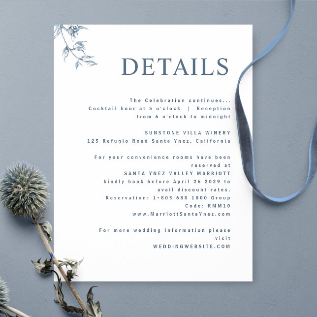 Elegant, Modern Minimal Dusty Blue Wedding Details Enclosure Card (Creator Uploaded)