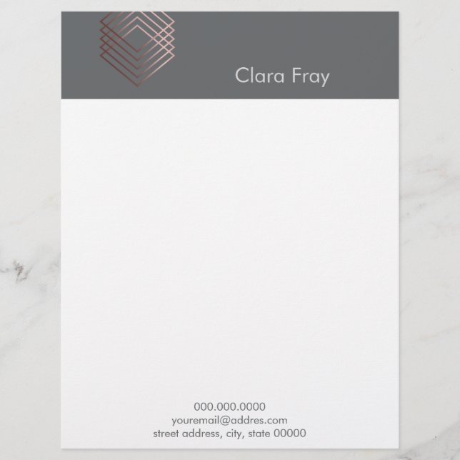 elegant modern minimal faux rose gold geometric custom letterhead (Front)