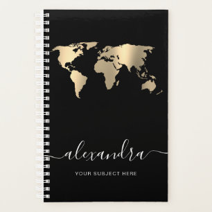 Elegant modern minimal gold black world map planner
