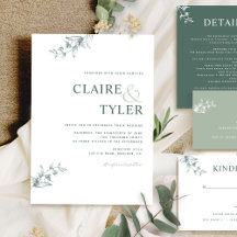 Elegant Modern Minimal Green Wedding Invitation