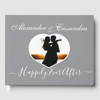 Elegant Modern Minimal Grey White Wedding Guest Book